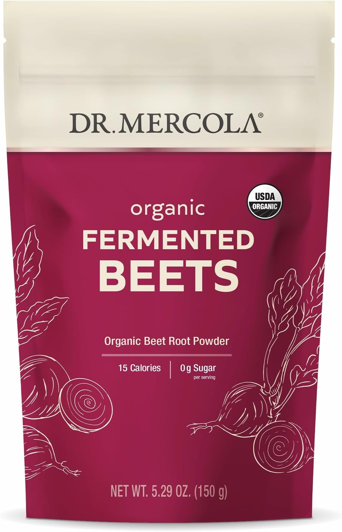 Dr. Mercola Organic Fermented Beet Powder, 5.29 oz (150 g), 30 Servings, Non GMO, Soy Free, Gluten Free, USDA Organic