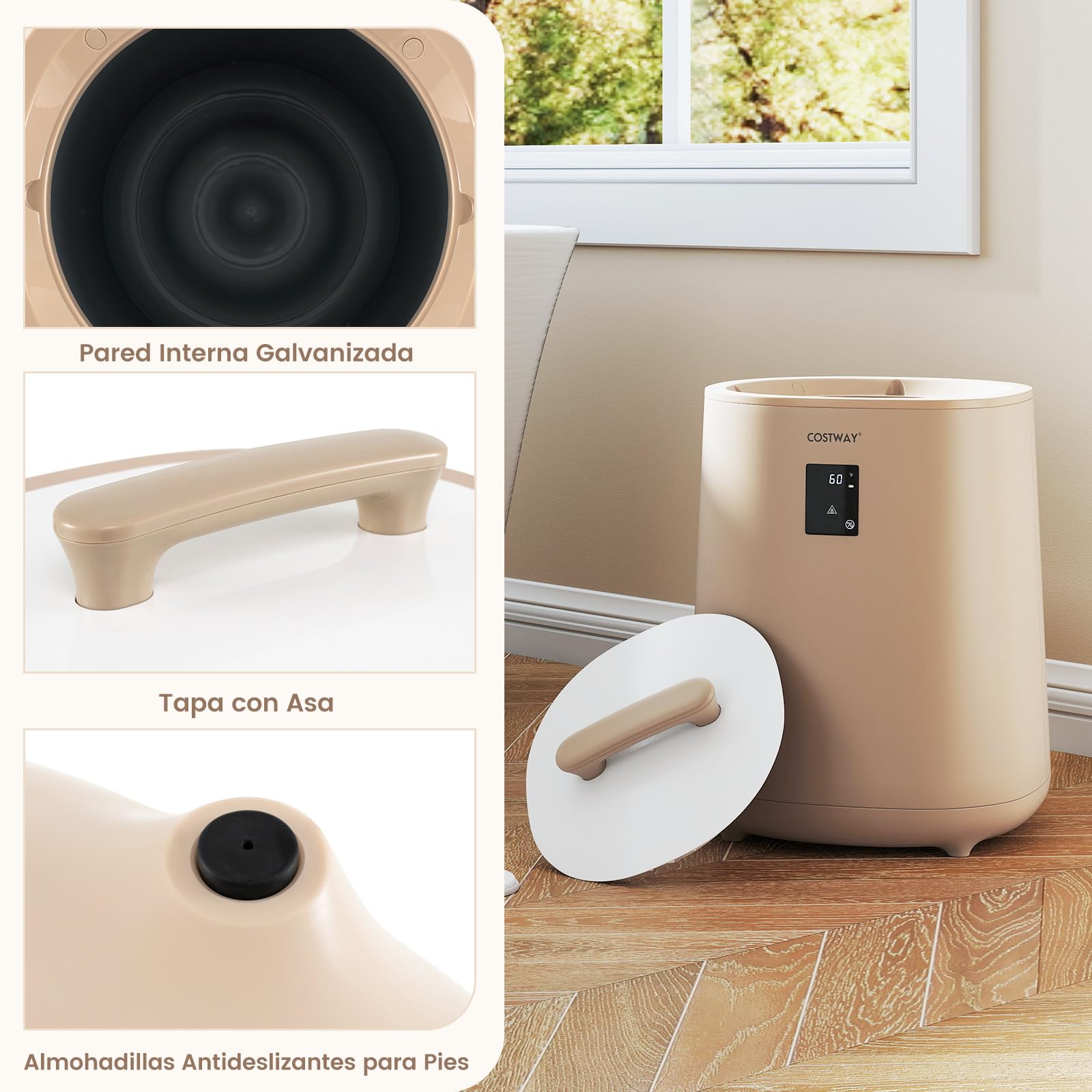 COSTWAY Calentador de Toallas para Baño, Calentador de Mantas Grande de 18 L con Pantalla LED y Apagado Automático, Cubo Portátil para Toallas Calientes, Batas, Mantas (café)