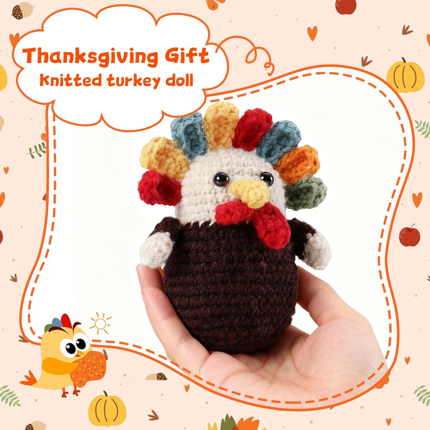 Happy Thanksgiving Gifts for Women, Handmade Crochet Turkey for Women Men Family Friends, Fall Thanksgiving Animals Basket Stuffers with Card for Table Desk Home Decoration - Image 4
