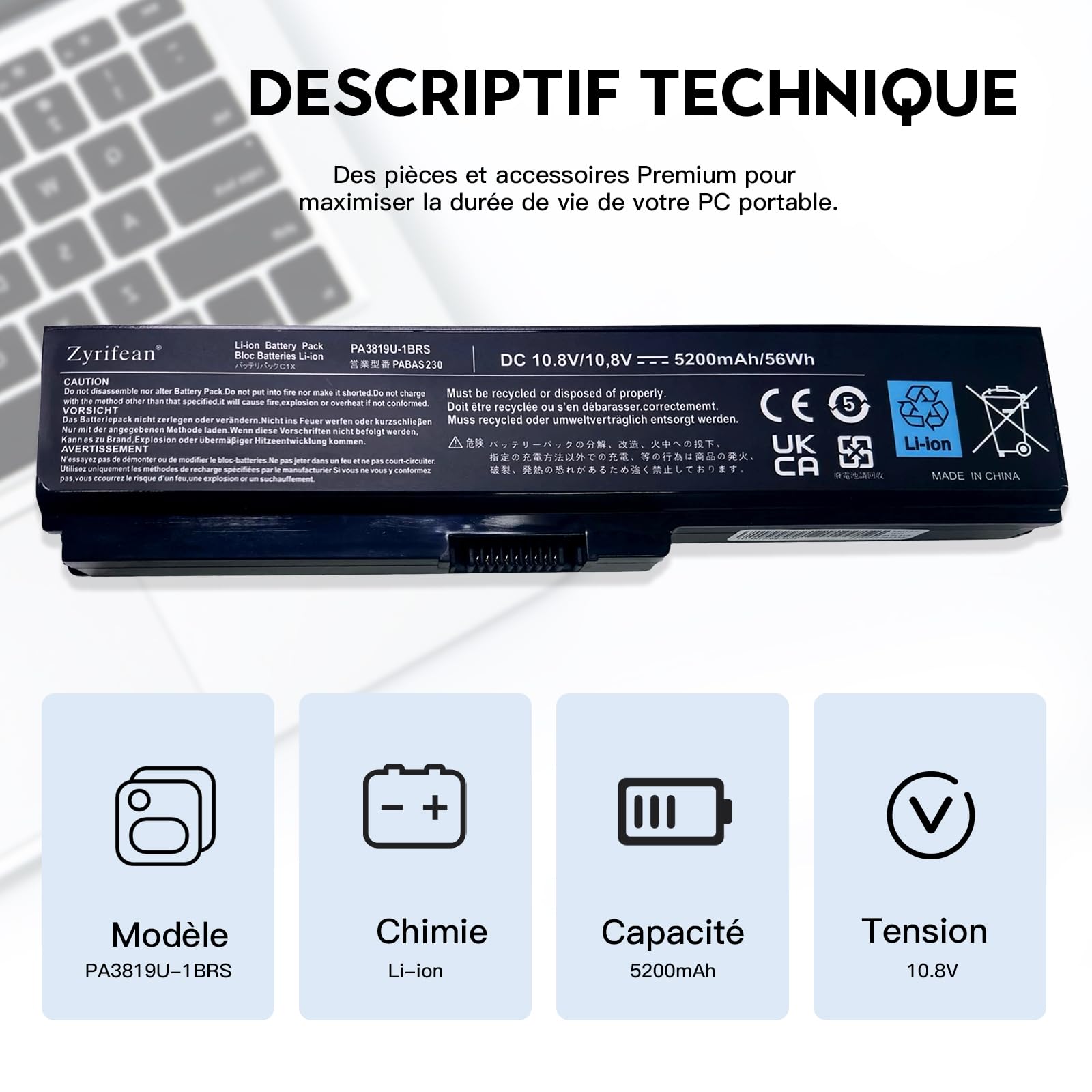PA3817U-1BRS Batterie pour Toshiba Satellite L750 C650 C660 C660D C650 C650D C655 C665 C670D L650 L750D L755 L755D L770 L775 P750 A660 A660D PA3817U-1BAS PA3819U-1BRS PA3818U-1BRS PABAS228