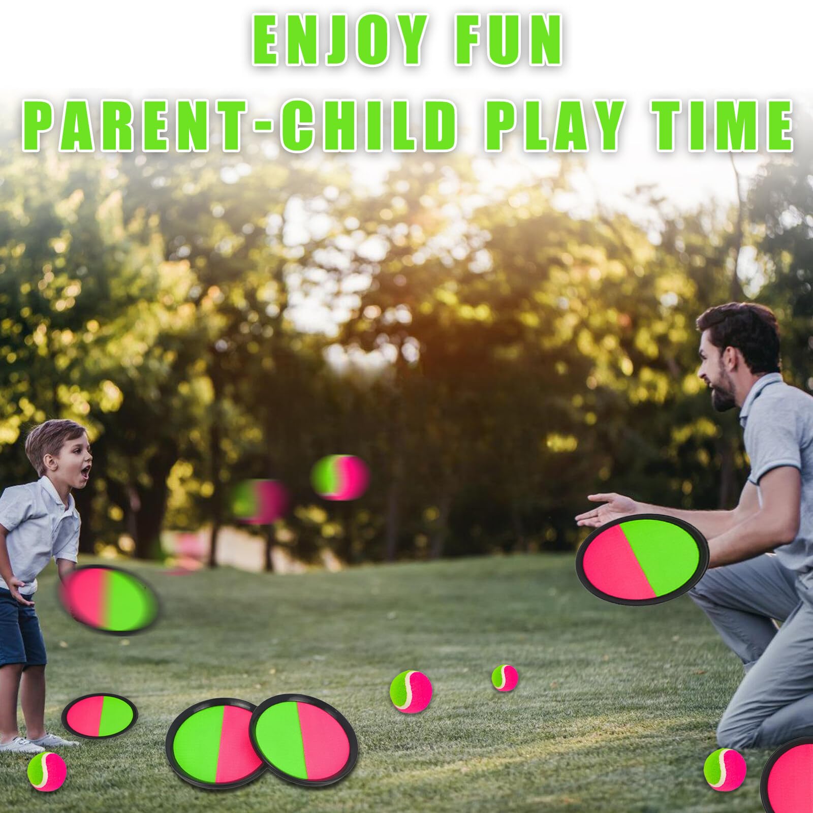 Klettballspiel Set - 4 Fangscheiben + 4 Bälle Für Kinder Ab 3 Jahren