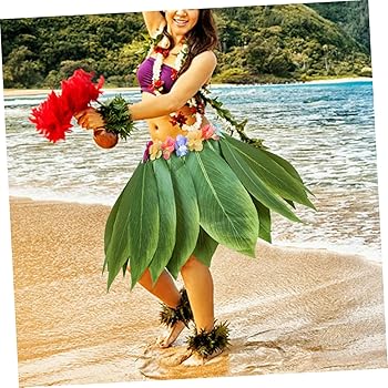 ハワイ フラ フラダンス バウスカート aloha ダンス用 緑色 葉柄
