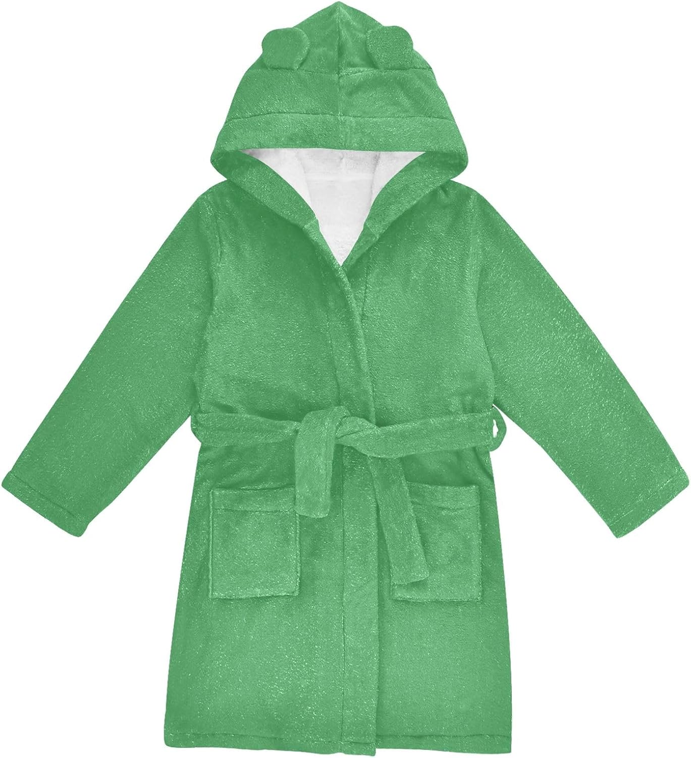 ODAWA Clover Green Kids Bathrobe, Soft Plush Hooded Robe for Boys Girls, Quick Dry Absorbent Bath Towel Wrap