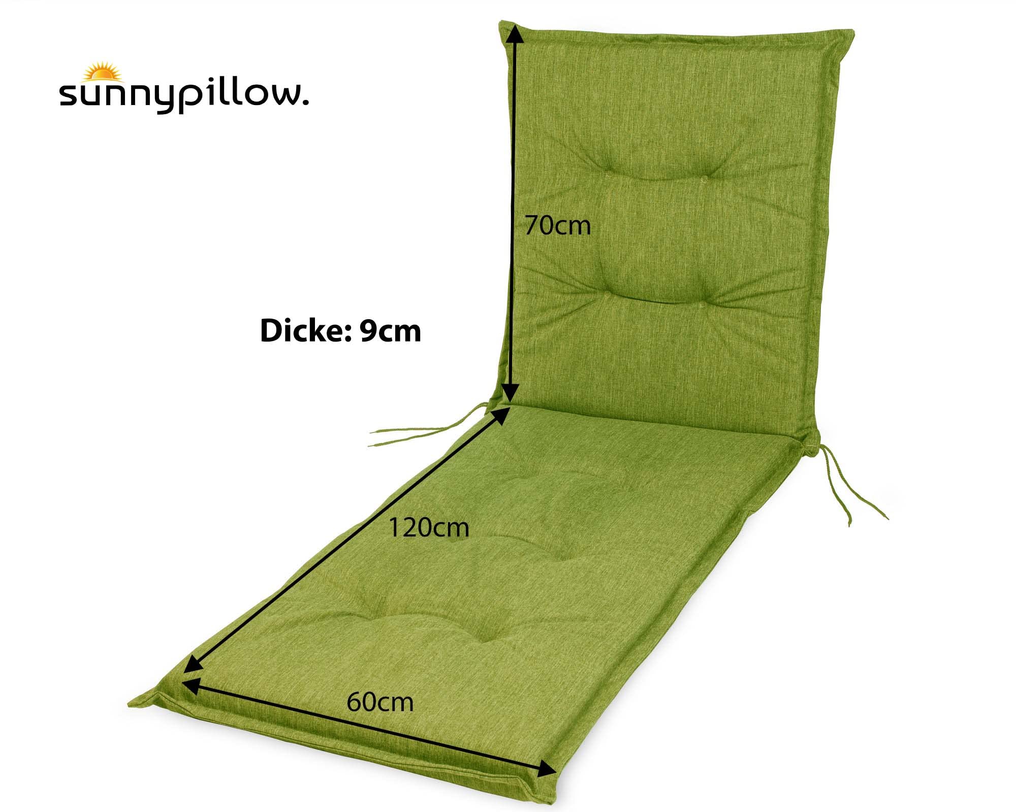 sunnypillow 6 poduszek na leżaki 190 x 60 cm, nakładka na meble ogrodowe, bardzo gruba 9 cm, poduszka na leżak ogrodowy, leżak do opalania, kolor zielony