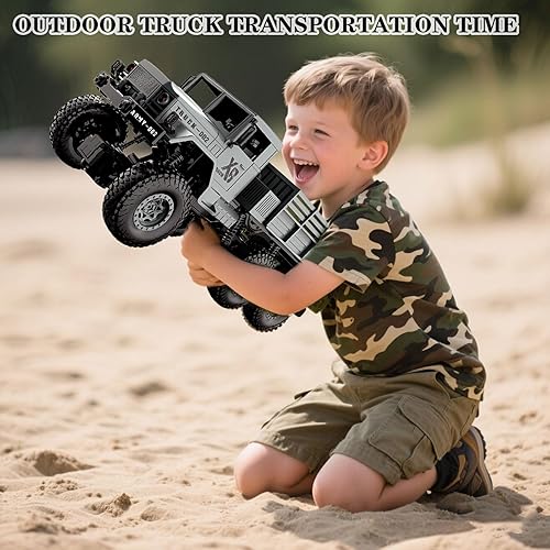 Miniatura 6 de Camión militar a control remoto de juguete para niños de 4 a 12 años, 4WD escala 116, control remoto, rastreador del ejército, juguete de transporte