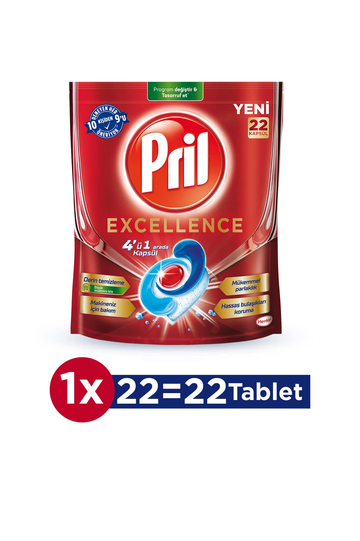 Pril Excellence 4 ü 1 Arada Bulaşık Makinesi Deterjanı 22 Kapsül