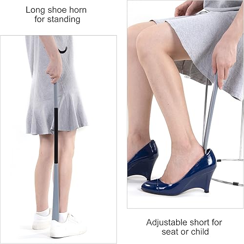 Miniatura 5 de Bastón de vestir de 35 pulgadas de largo con cuerno de zapatos con herramienta de extracción de calcetines, ayudas extendidas ajustables para