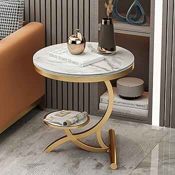 グジュアリー大理石テーブル - ゴールドフレーム 2層収納 グジュアリー大理石テーブル ゴールドフレーム 2層収納