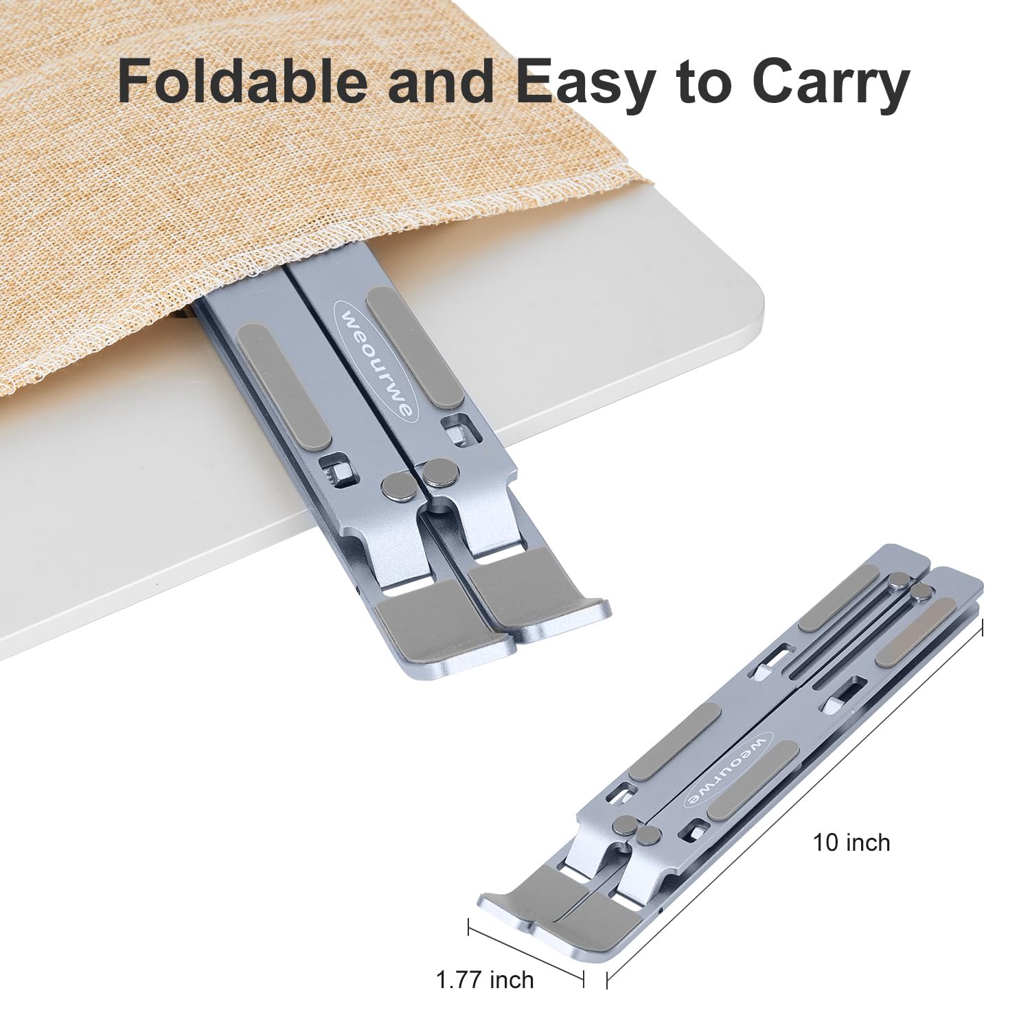 Soporte ergonómico y plegable para computadora portátil, elevador ajustable, se adapta a todos los portátiles y portátiles de hasta 17 pulgadas, ultrafino, refrigeración ventilada, ABS +