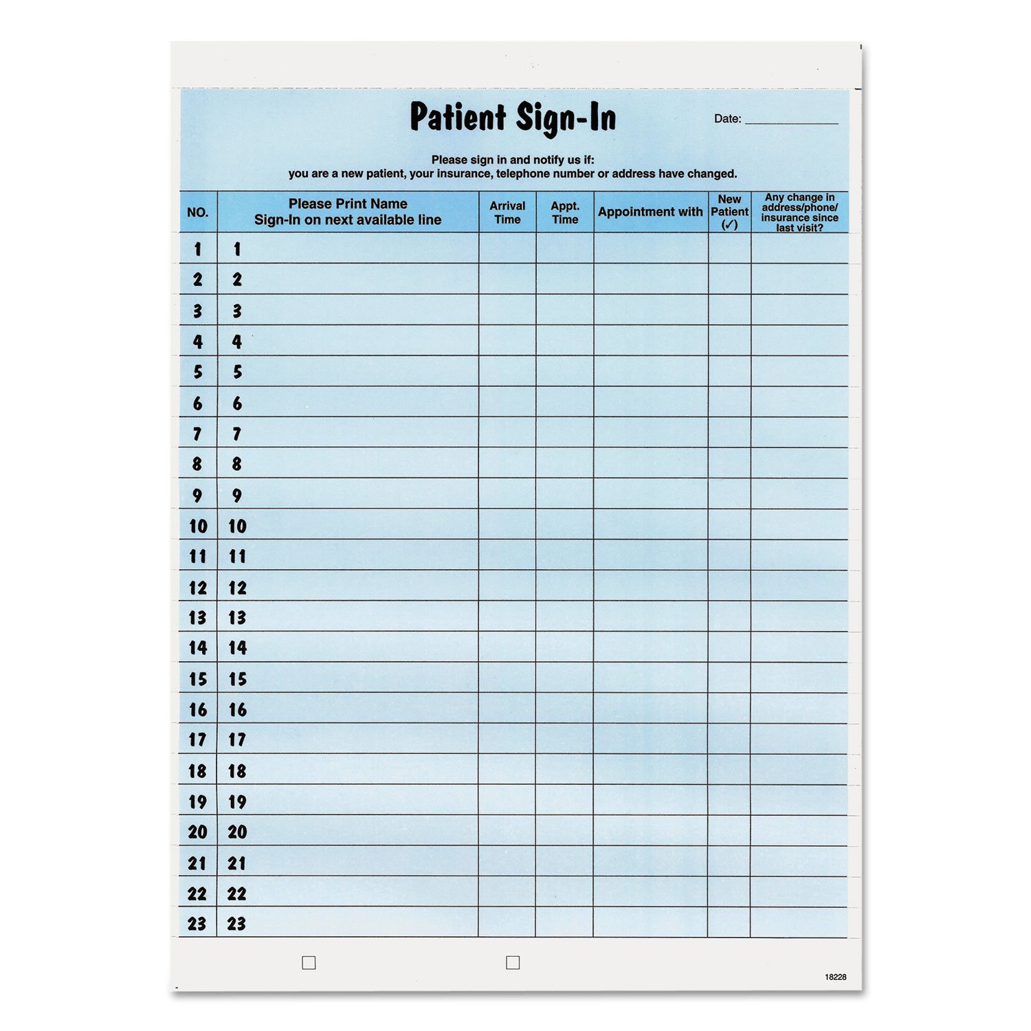 Tabbies Patient Sign-in Label Forms, 8-1/2" x 11" Form, Blue, 23 Labels/Sheet, 125 Sheets/Pack, Confidentially Sign in Your Patients, Also Provides a Daily Patient Log (14531)