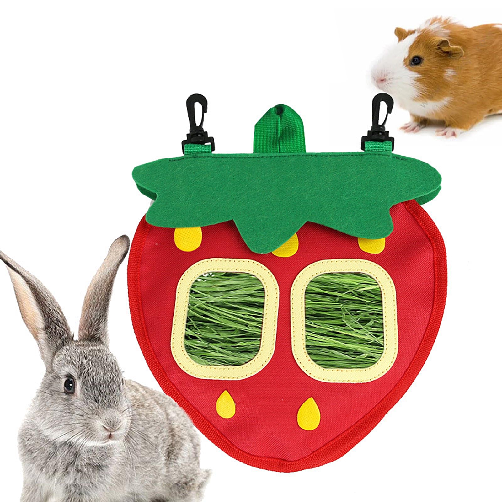 GKYZBB Rabbit Hay Feeder Bag for Cage Guinea Pig Timothy Hay Dispenser Storage Manger Hanging Large Less Waste for Bunny (Strawberry) - image 7