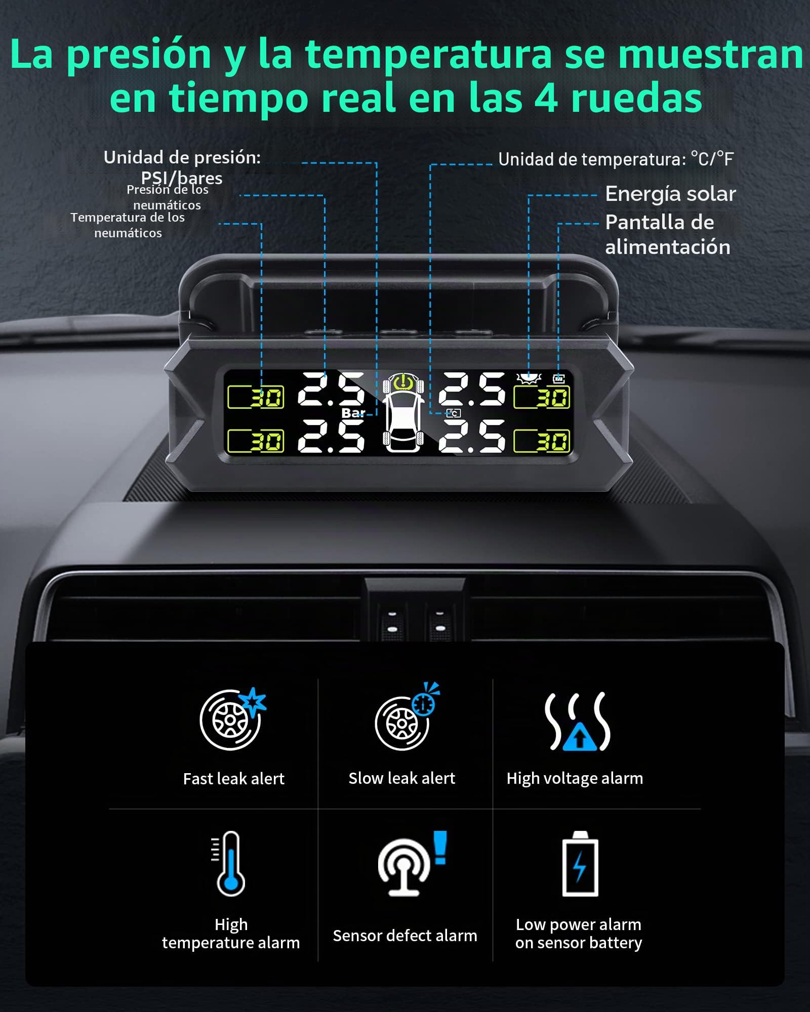 【Versión mejorada】TPMS Sistema de Control de Presión de los Neumáticos TPMS de 14-87 Psi Inalámbrico ángulo Ajustable con 4 Sensores Sistema de Control de Presión de los Neumáticos Automático