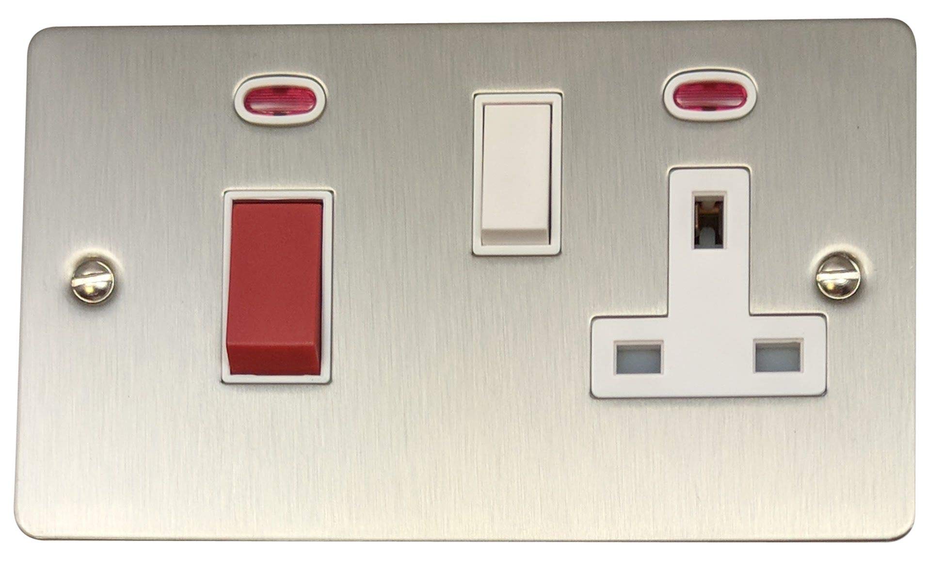 G&H Brassware Red/White Flat Brushed Steel Cooker Switch With Socket ( Insert/ Switch)