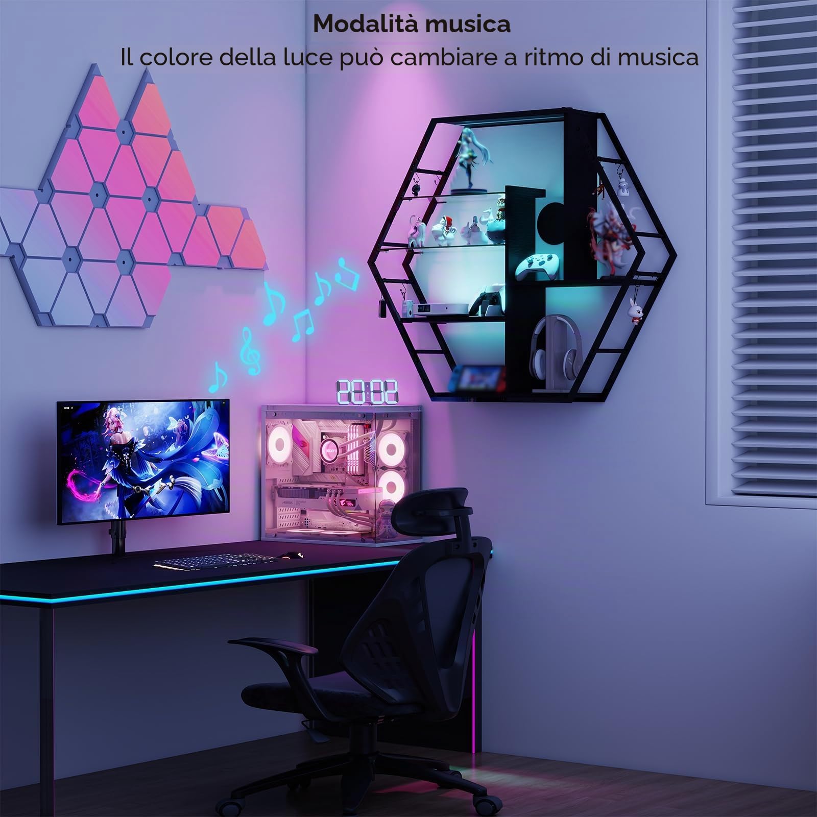 YU YUSING Mensole da Muro con 7 Colori RGB, Scaffale da Parete, Espositore