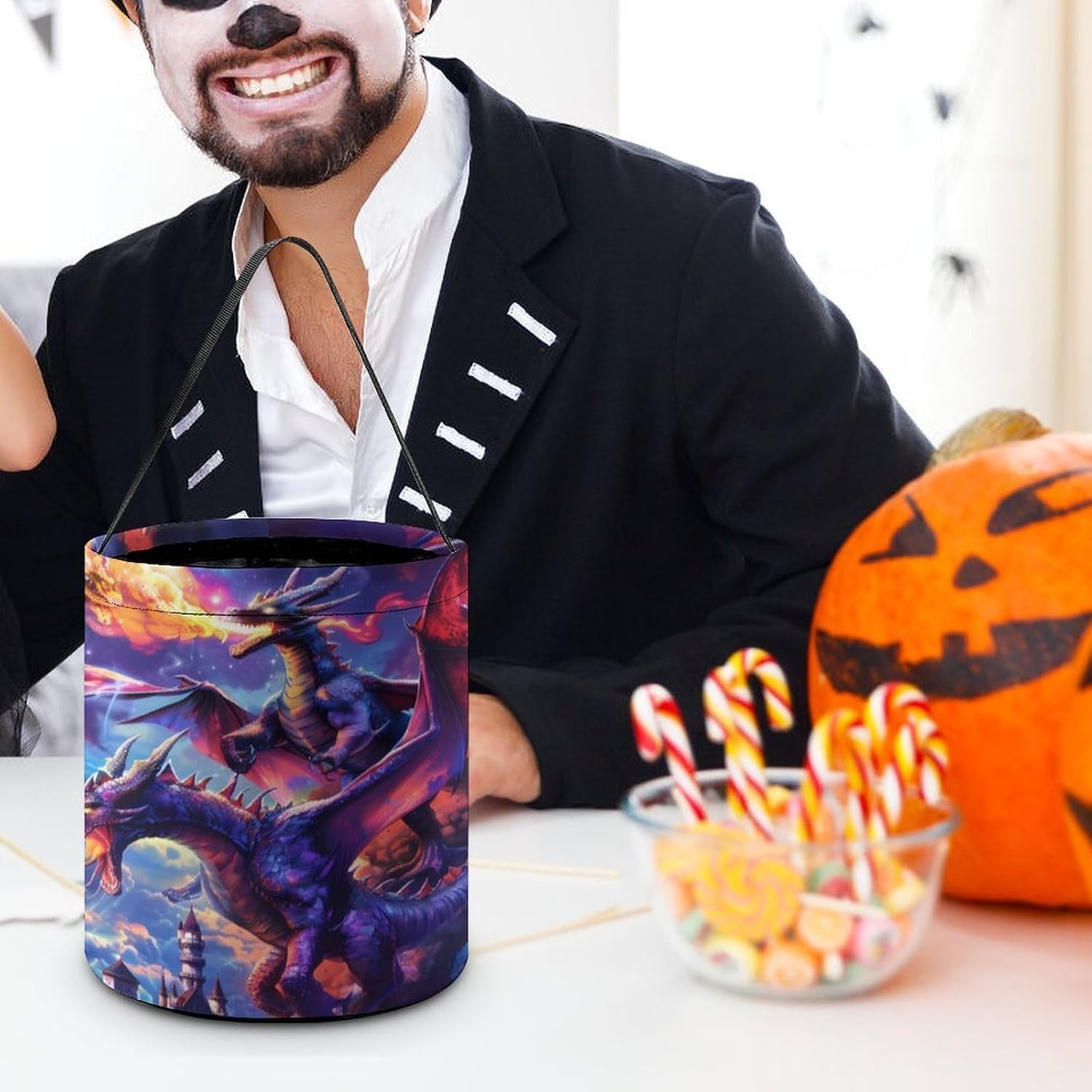 Fire Dragon Halloween Treat Bag Reusable Candy Basket Tote Goody Bags Gift Party