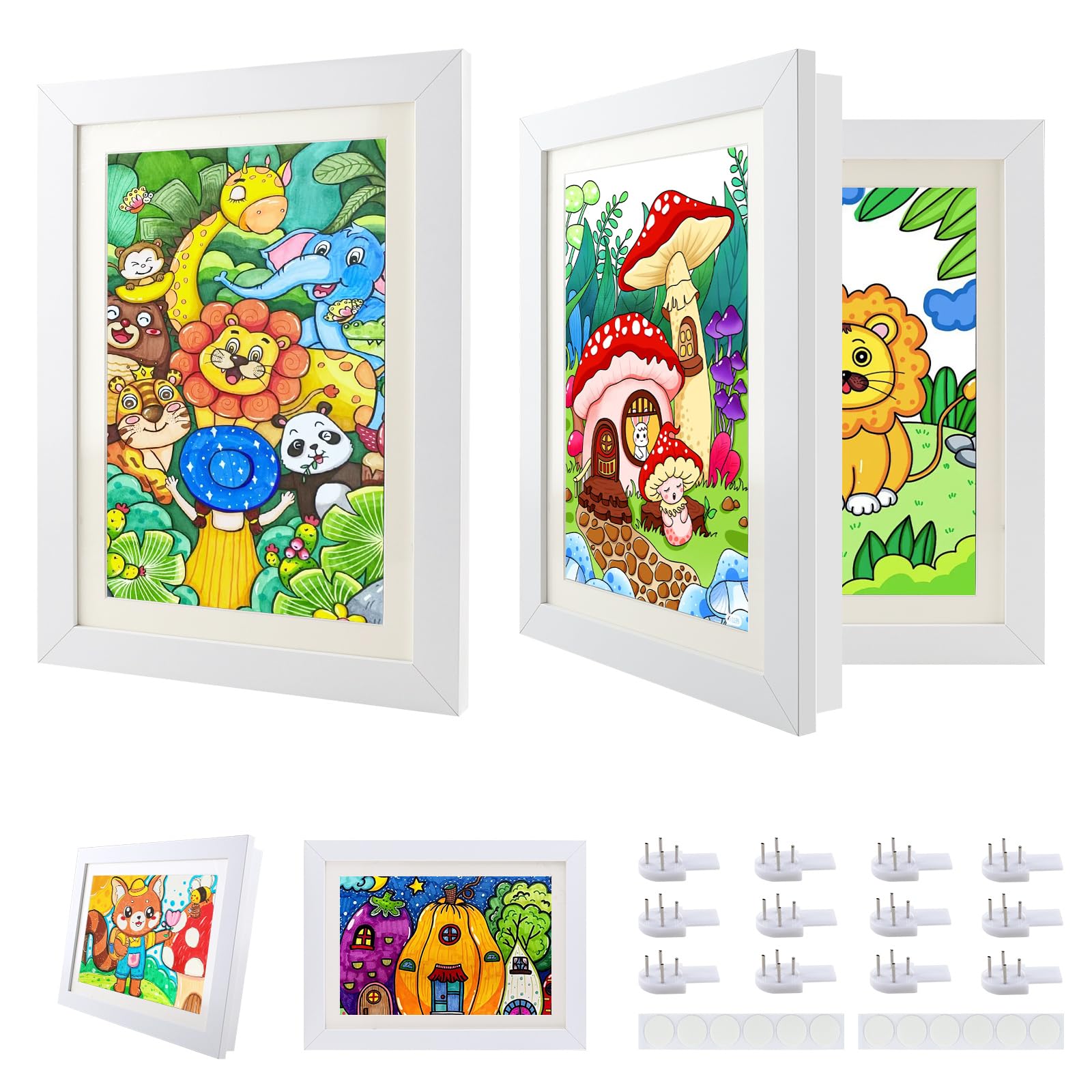 DoDuo Marco de Fotos para Niños, 2 Piezas A4 Madera con Soporte Moderno Marco Magnético Intercambiable Kids Art Frame Blanco 34x25CM