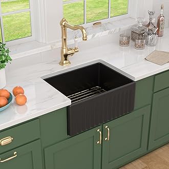Black Farmhouse Sink - 24 Inch Fireclay Farmhouse Sink Reversible Apron Front Undermount Installation Country Style 24x18 Single Bowl Barn Farmer Sinks Basin #TLAC-0075