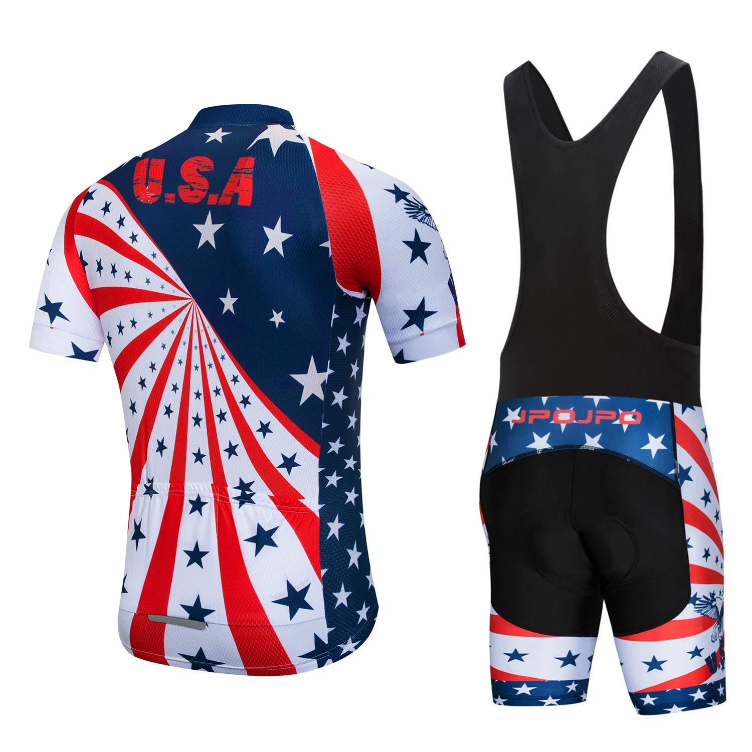 Weimostar Men's Cycling Jersey Set Short Sleeve 3D Gel Padded Bib Shorts Breathable USA Stars Size L