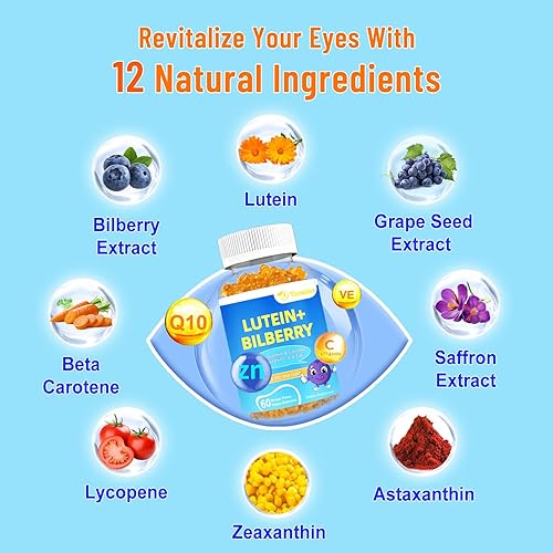 Miniatura 2 de Gomitas de luteína y zeaxantina de 20 mg con arándano, astaxantina, omega 3, vitamina C, E, suplemento de salud ocular sin azúcar para adultos y