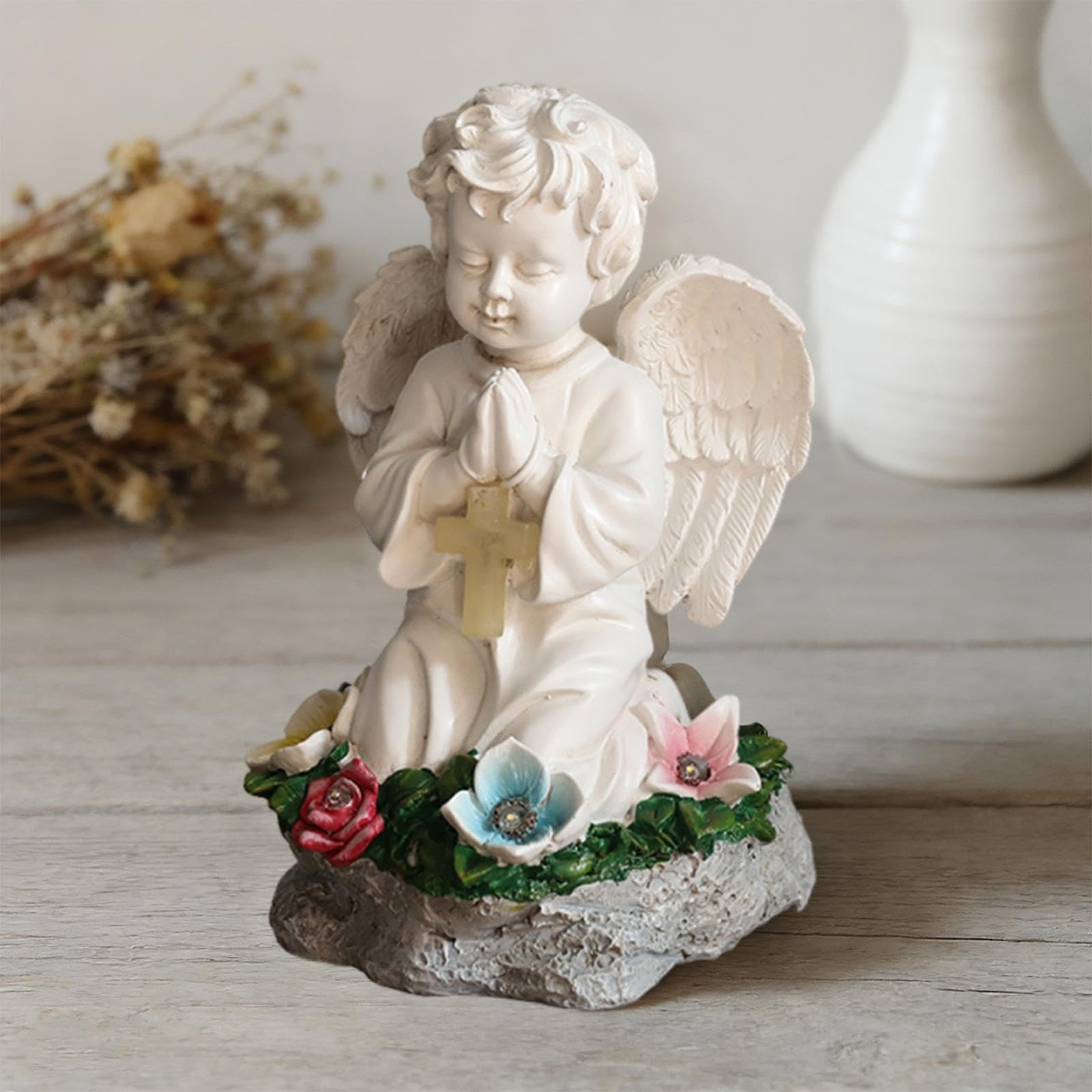 Statua di Angelo Alimentata Ad Energia Solare, Figura di Angelo Inginocchiato E in Preghiera, Decorazione da Giardino per Patio, Giardino, Festa di in