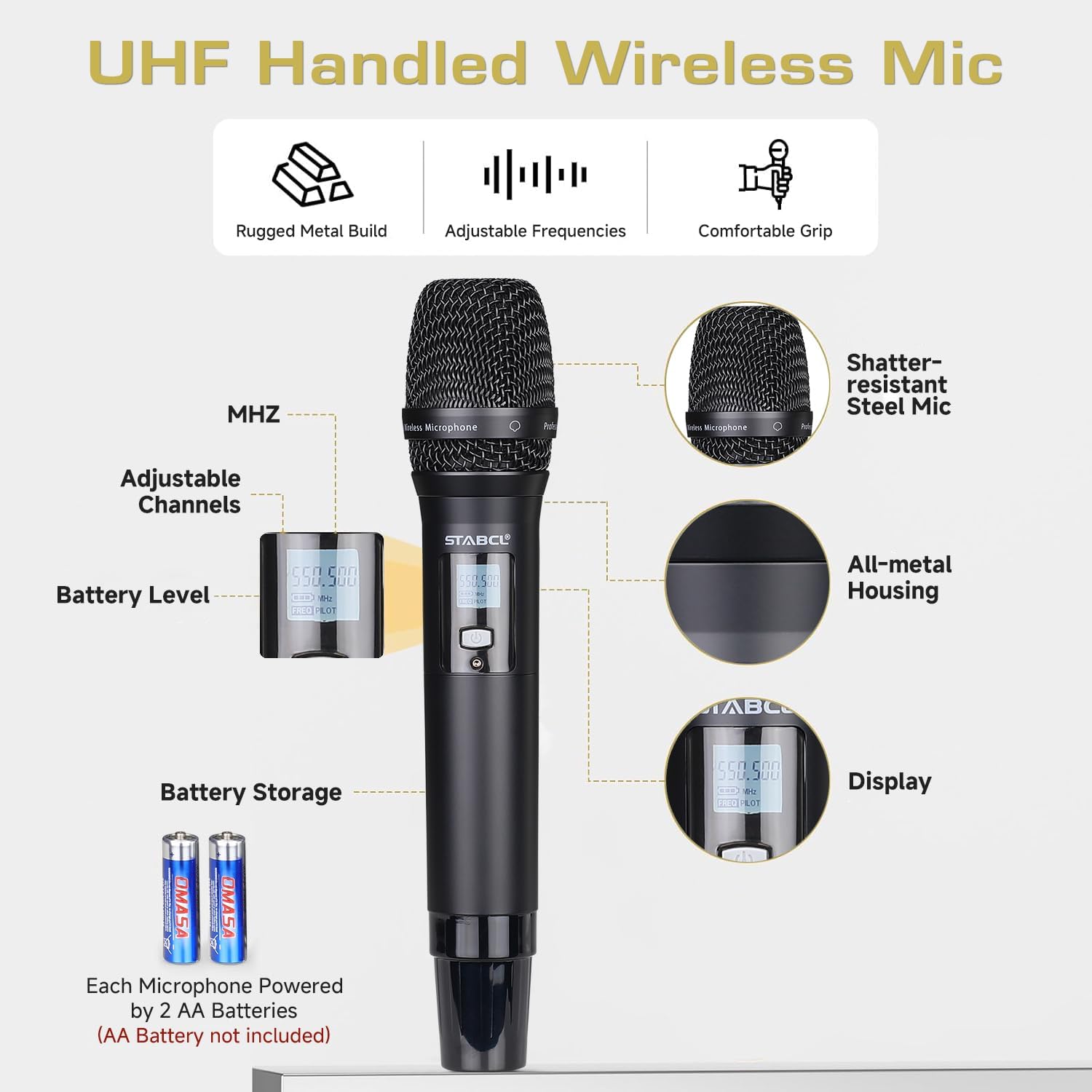Professional Dual Wireless Microphones System Auto Scan, UHF 2X100 Channel Metal Wireless Microphone for Singing, Dj, Church, Karaoke, Handheld Vocal Dynamic Cordless Mic Long Range 300Ft - Image 5