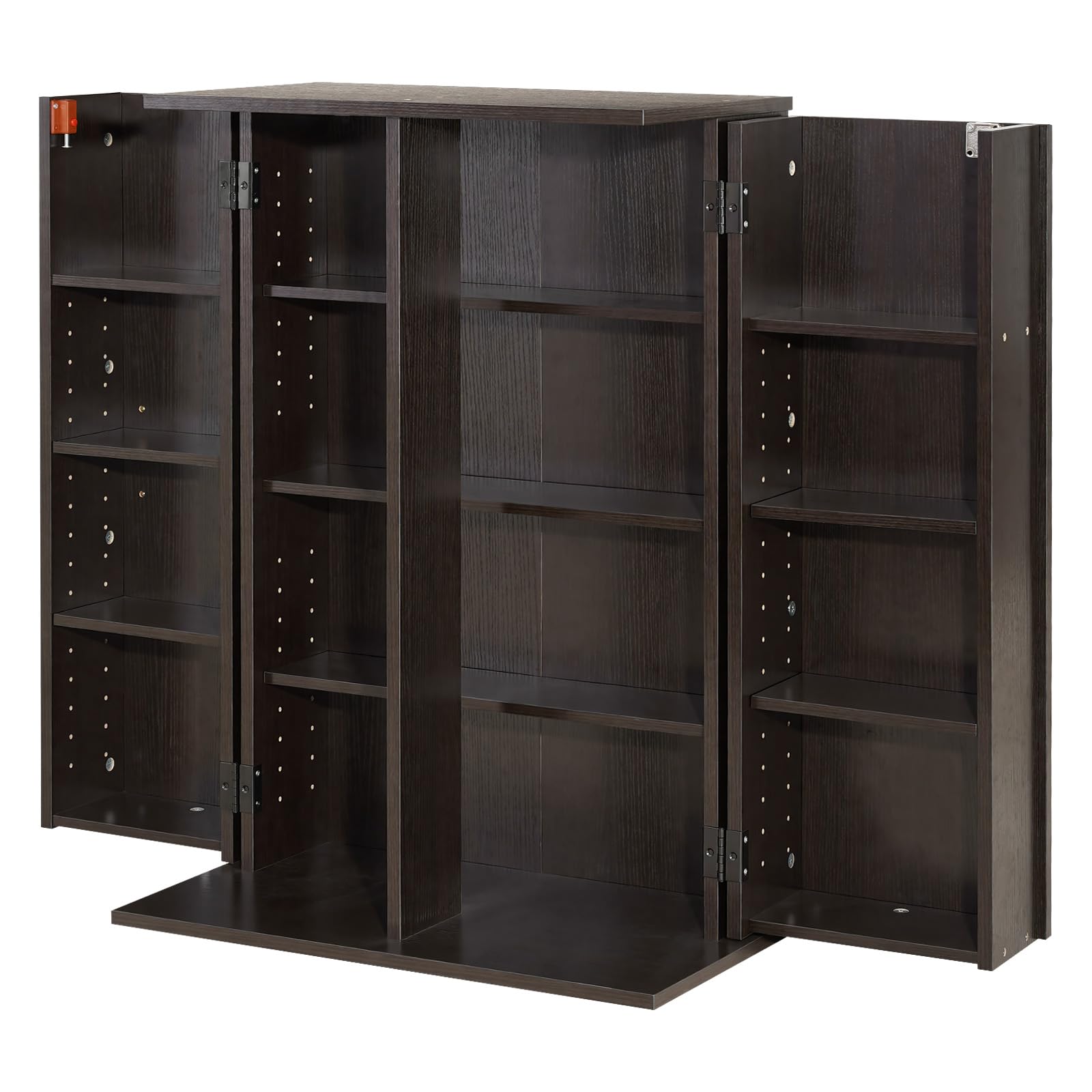 VEVOR Estantería de Pared, 610 x 368 x 846 mm, Armario de Almacenamiento de 16 Compartimentos, Estantes Ajustables, Dispositivos Antivuelco, para CDs DVDs Libros, Mueble para Salón Oficina, Marrón