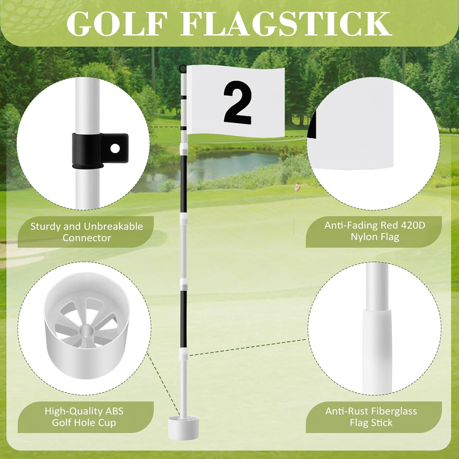 4 Pack Golf Flag Stick 6ft Putting Green Flag Golf Hole Cup Pole Pin Numbered Flags for Driving Range Backyard Yard Putting Green and Chipping Greens Gifts (White,Digital Style 3,4 Pack)