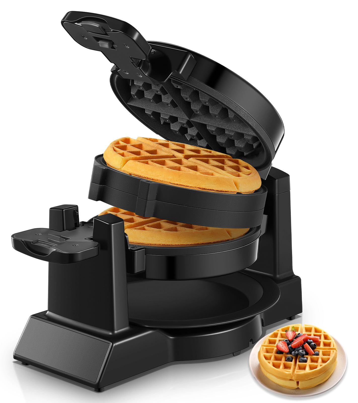 Waffeleisen 1400W Doppeltes Belgisches Waffeleisen 180° Drehung, 8 Scheiben in 3 Min., Antihaft-Platten, Anti-Verbrennungsschutz, Abnehmbare Auffangschale Einfach zu Reinigen, Waffle Maker