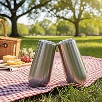 Vista 5 de Sivaphe Juego de 2 copas de champán sin tallo con tapa, acero inoxidable aislado al vacío, tazas de cóctel, reutilizables, método de tostado