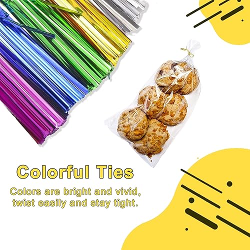 Miniatura 5 de Arsmat 200 bolsas de celofán bolsas de celofán de 15 mils con lazos bolsas gruesas de golosinas transparentes OPP para panadería galletas dulces