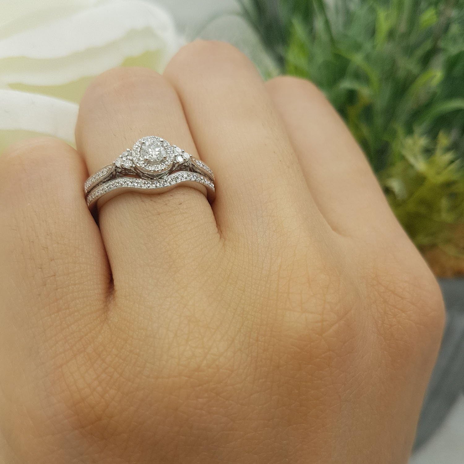 Dazzlingrock Collection 0.33 Ctw Round White Natural Diamond Women Halo Bridal Engagement Ring Band Set 14K Real Solid Gold - Image 7