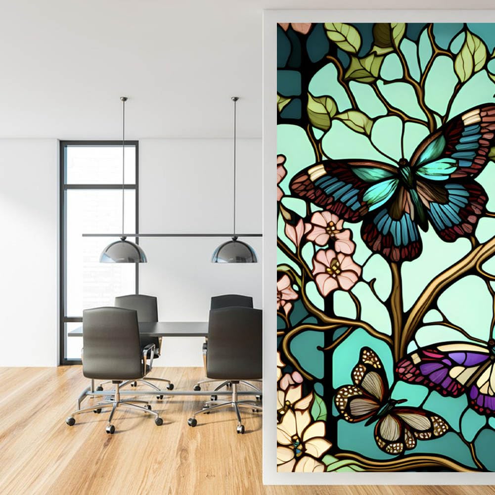 Amazon.com: Privacy Window Film Retro Butterfly Pattern Stained