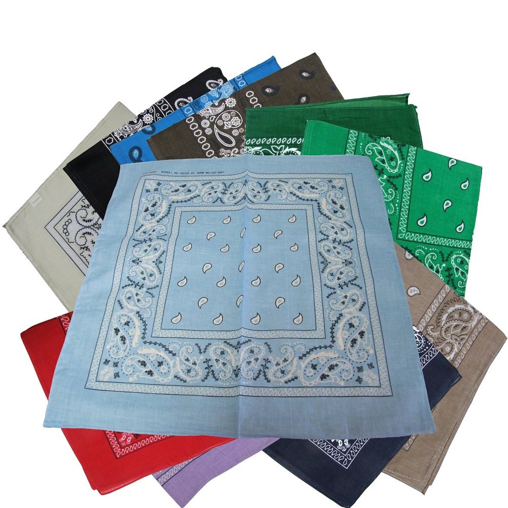 PACK OF 12 BANDANAS 100% Cotton, Head Wrap 22" x 22" 12 DIFFERENT COLORS IN ONE PACK