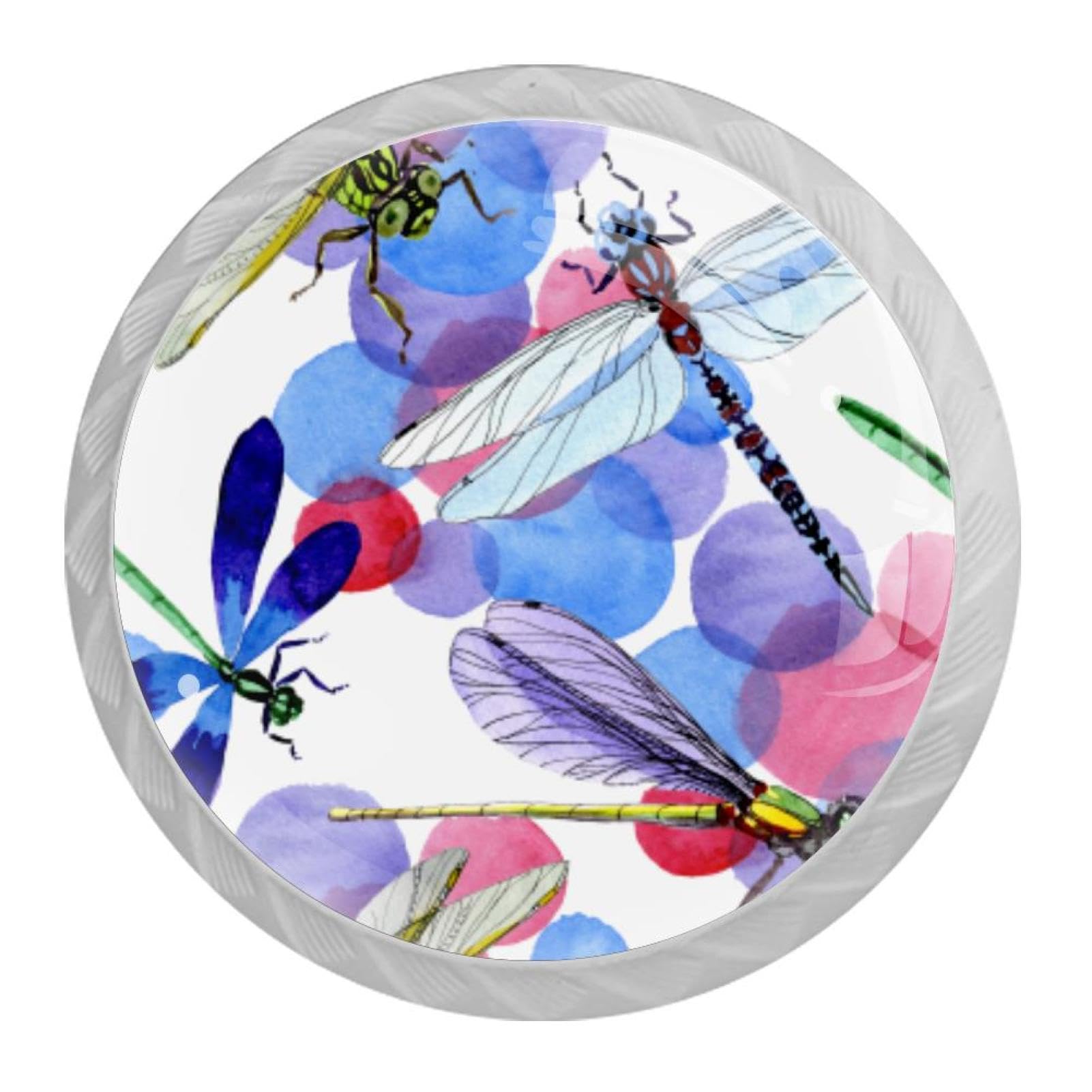 Tqmspg 4 Pieces Drawer Pulls Watercolor Dragonfly Door Knobs Dresser Handles for Kitchen Wardrobe Cupboard Hardware Furniture