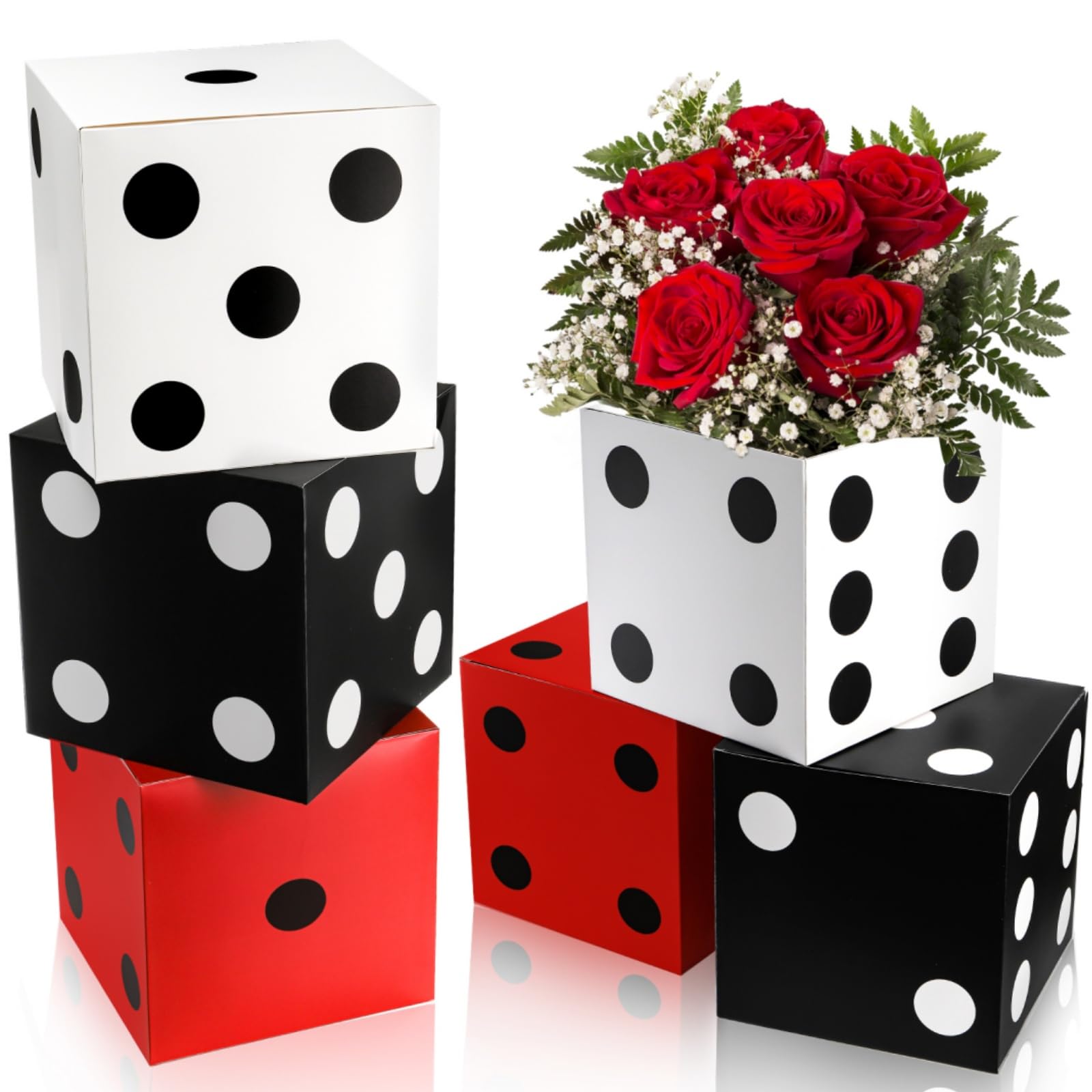 Noamus 6 Pack Large Dice Favor Boxes, 11" Casino Theme Party Decoration, Balloon Giant Poker Boxes for Centerpieces, Game Night Birthday Homies Party
