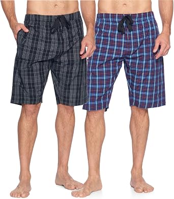 Ashford & Brooks Mens Sleep Pajama Lounge Boxer Shorts | Woven Plaid PJ Jammies Boxers Bottoms