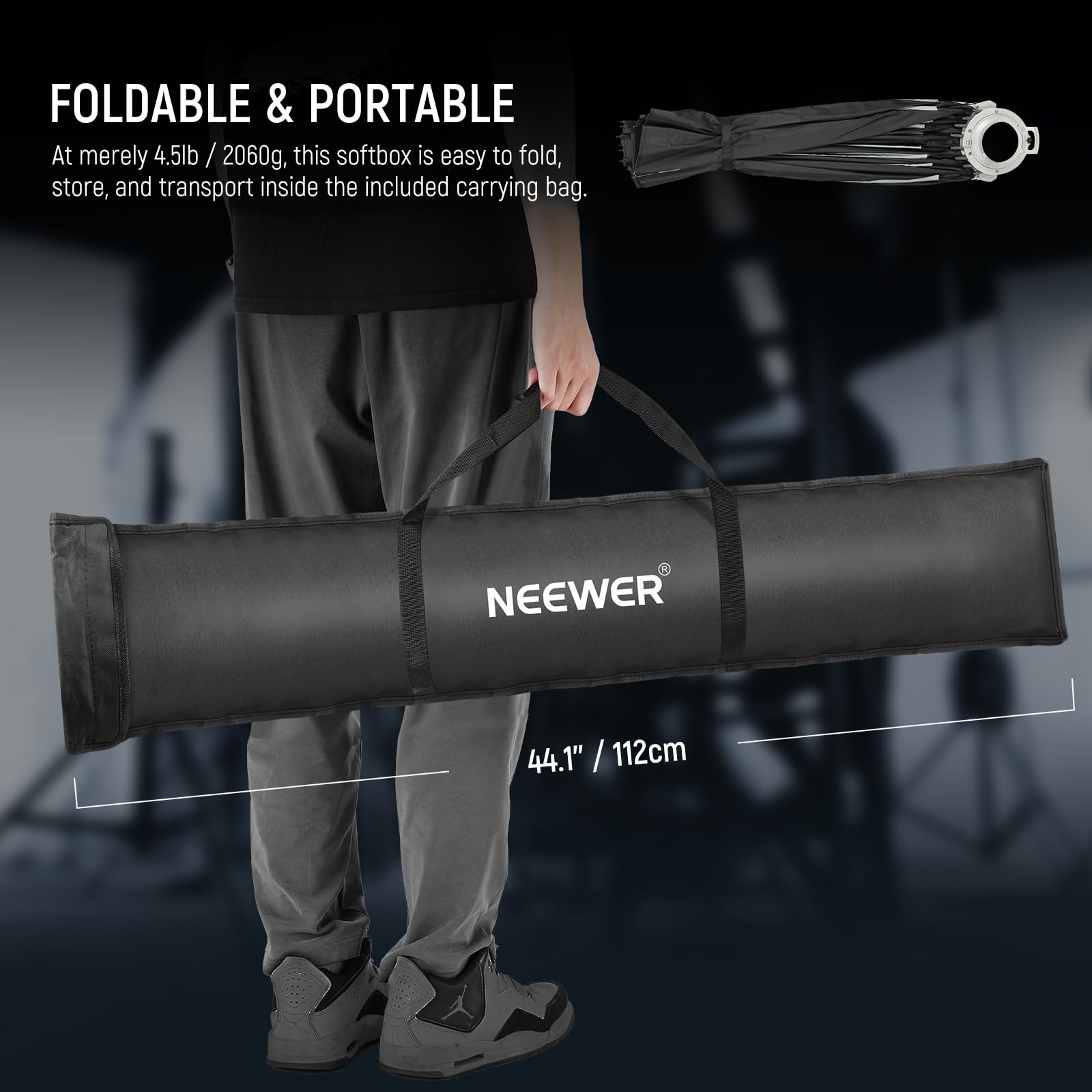 NEEWER Paraboliczny zestaw softbox, 120 cm, z dyfuzorami światła, do fotografii studyjnej, nagrywania wideo, strumieniowego oświetlenia, kompatybilny z Aputure 120D, kompatybilny z Godox SL60w, NS73P