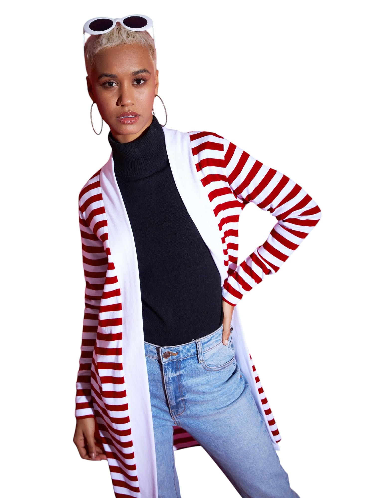 sassafras Red & White Striped Front Open Sweater-picture-24