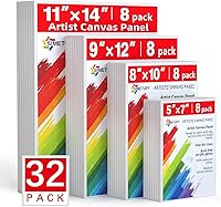 Simetufy 32-Pack Pre-Primed Cotton Canvas Boards - 8 Each 5x7, 8x10, 9x12, 11x14 for Acrylic Watercolor Oil Painting Kids Adults