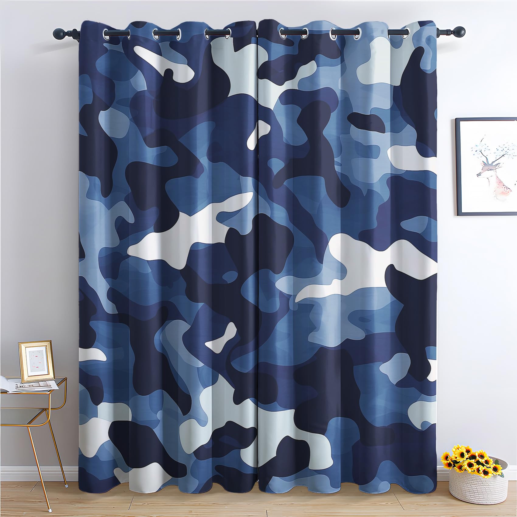 zcwl Camouflage Curtains for Bedroom Living Room - Military Camo Blackout Curtains - Thermal Eyelet Curtains & Drapes - 108 Drop Patterned Window Treatments - 90x108 Inch (W x L) 2 Panels