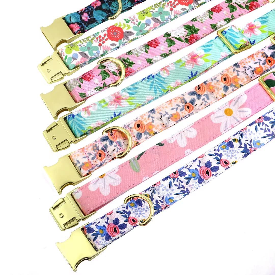 Beirui Cute Girl Dog Collars with Vibrant Floral Patterns, Female Dog Collar with Flower for Walking, Durable Adjustable Collar for Small Medium Large Dogs(M, Pink-2)