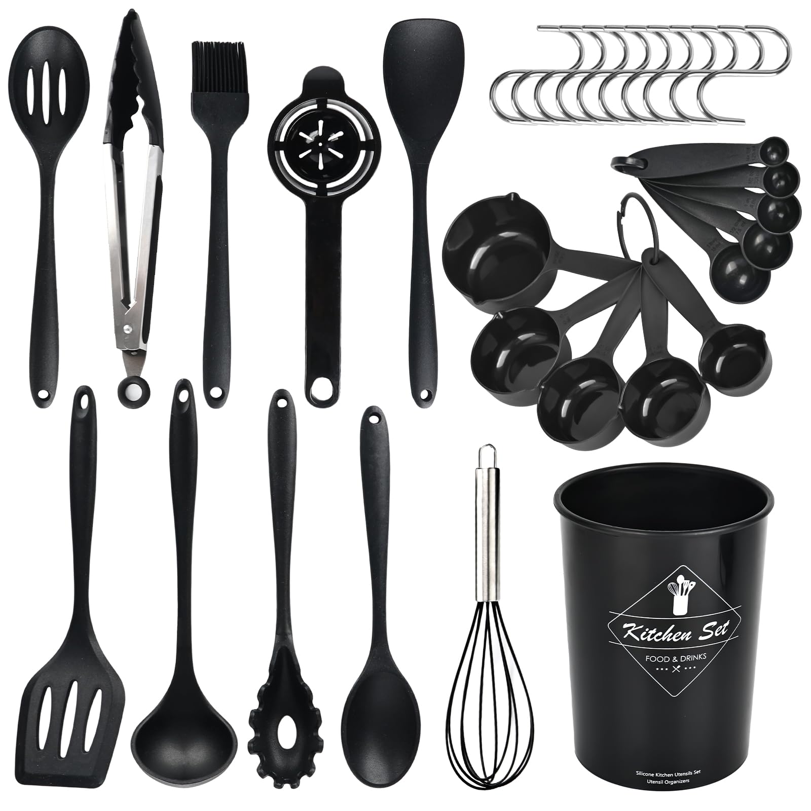 Ustensiles de cuisine en silicone Lot de 32 avec spatule et porte-ustensiles
