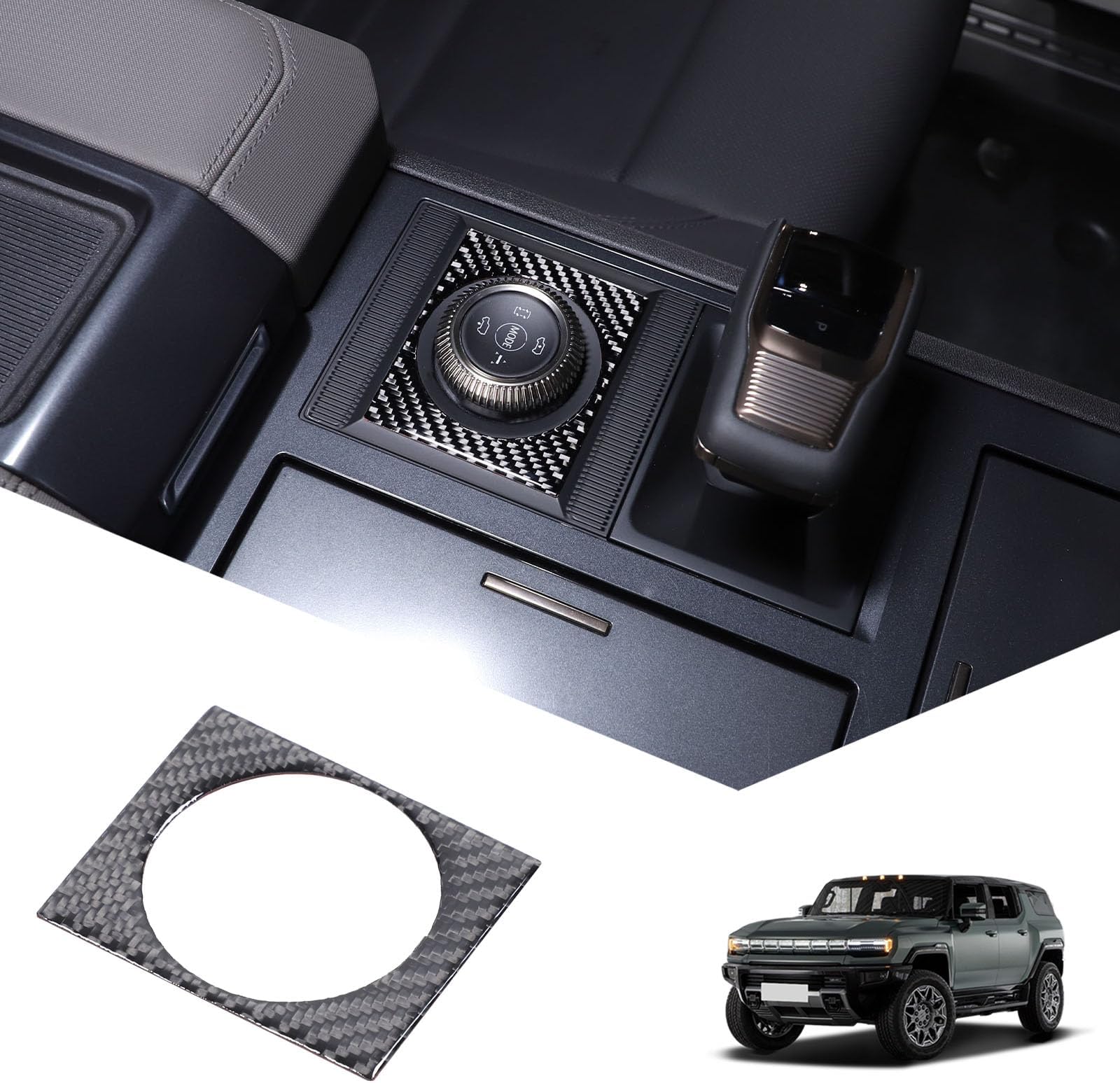 Soft Carbon Fiber Center Console Drive Mode Gear Shift Knob Base Cover Compatible with Hummer EV 2022-2026 SUV/SUT Center Console Button Decorative Cover Accessories (Black)