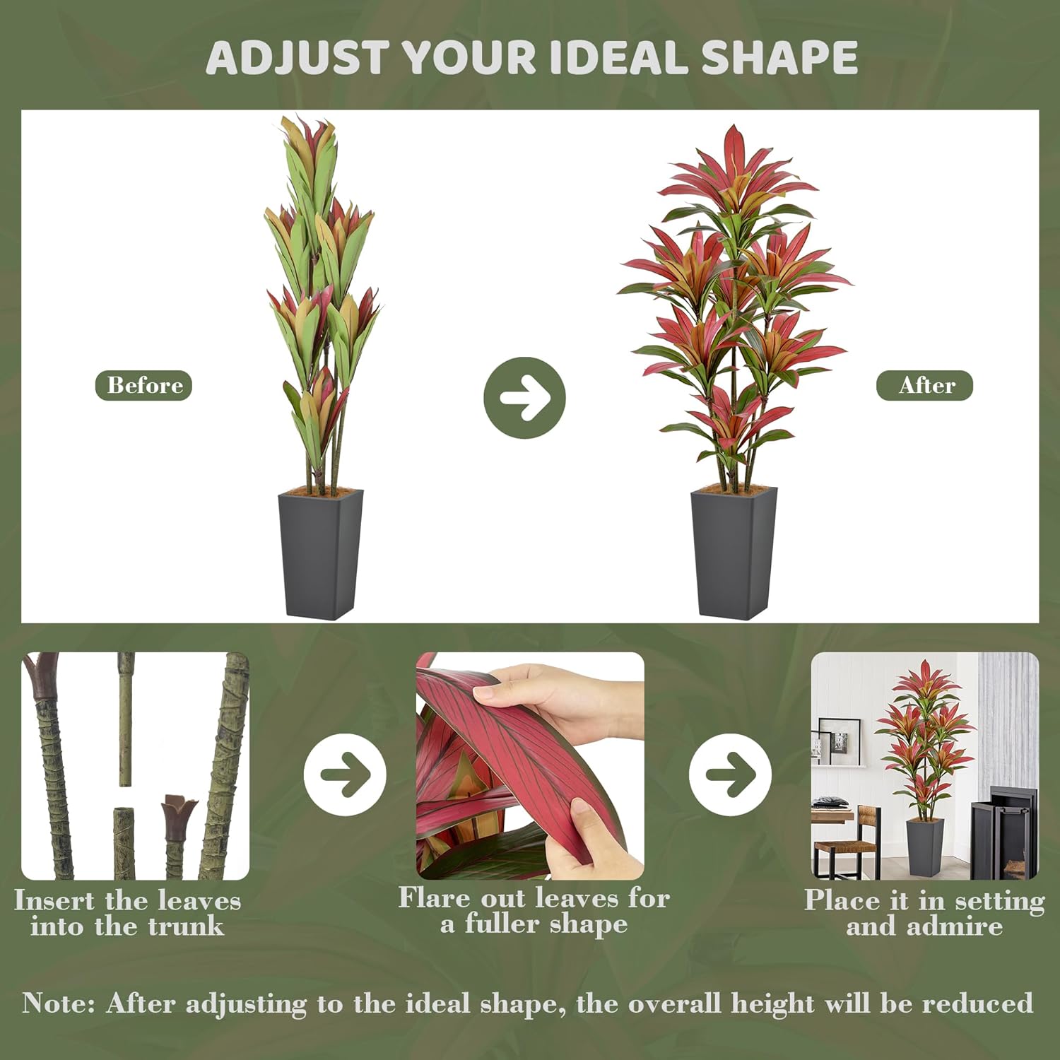 Artificial Red Dracaena Tree 6FT with 114 Leaves & 7 Heads & Gray Tall Planter Cover with Coconut Fiber Tall Faux Tropical Silk Bicolor Plant 72 Inch for Indoor Home Office Porch Mall Decor - Image 5
