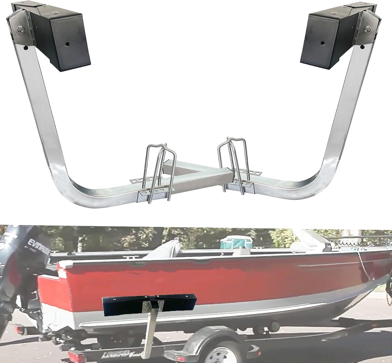 Boat Trailer Guide 20'' 316L Stainless Steel with Aluminum Alloy Square Tube Stainless Steel Trailer Guide Bar Aluminum Guide with Anti slip rubber sleeve For Ski Fishing Boat Sailboat Trailer