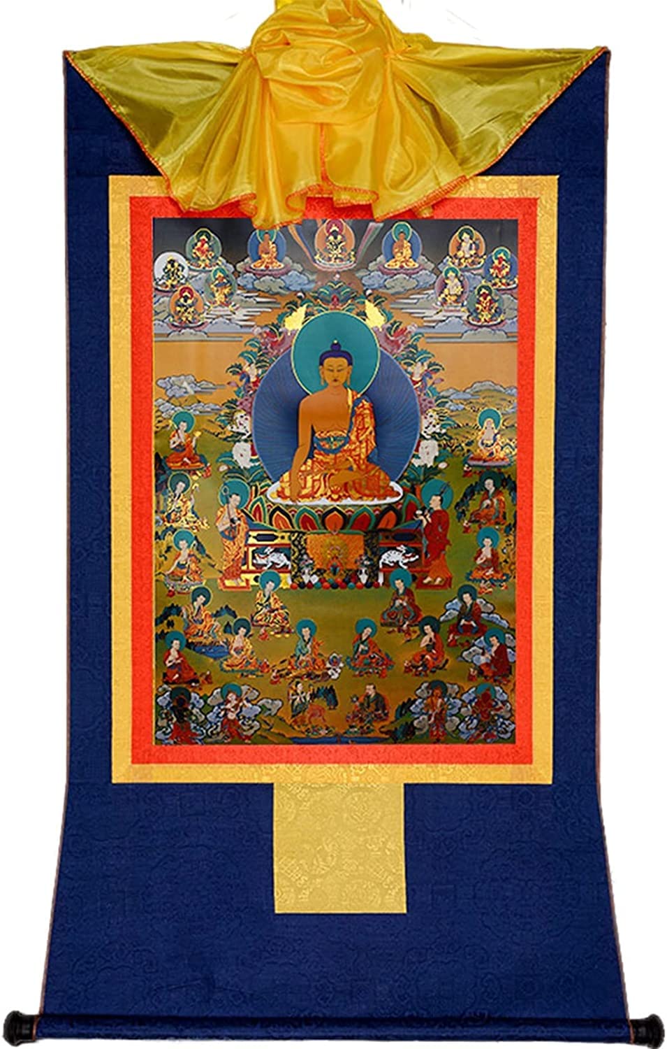 Cnfhfry Blu Vintage Tapestry, Shakyamuni Tibetan Thangka Tapestry Embroidery Painting Handmade Buddhist Brocade