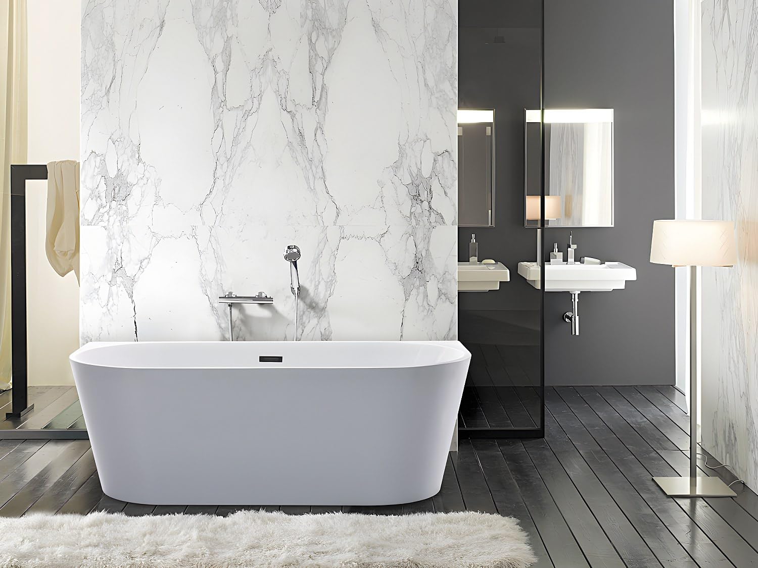 Vente-unique - Bañera islota - DIVINA - 245L - 170 x 75 x 58 cm - Blanca