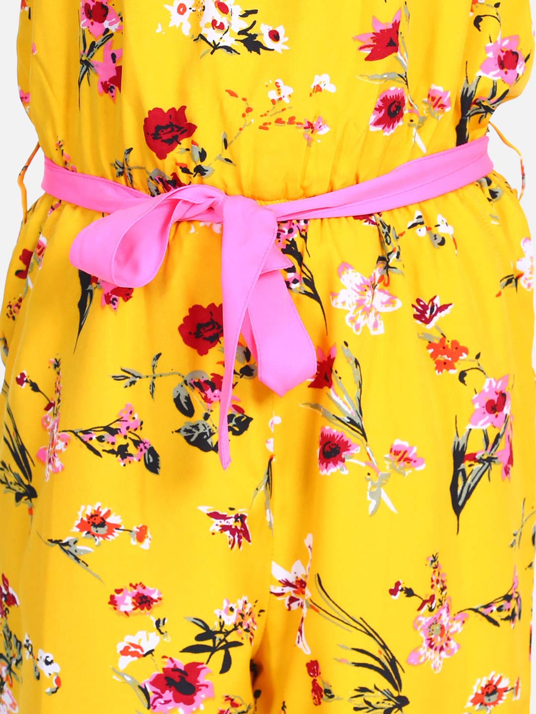 StyleStone Girls Floral Print Jumpsuit with Braided Shoulder Straps (9349YelloSofiJS14-15Y) Yellow 2