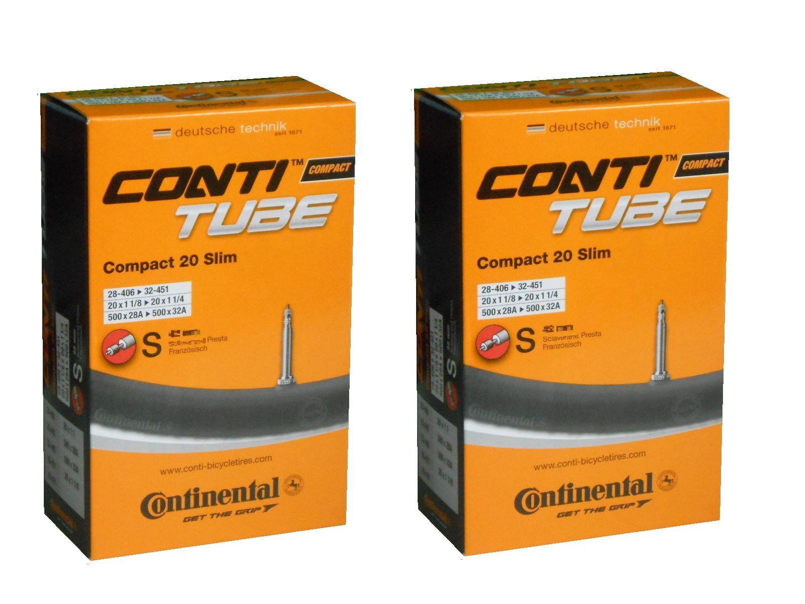 2本セット コンチネンタル Continental Compact20 Slim 20×1 1/8-20×1 1/4(28-406×32-451) 仏式チューブ 500×28A-500×32A (バルブ長42mm) [ Amazon | 2本セット コンチネンタル Continental Compact20 Slim