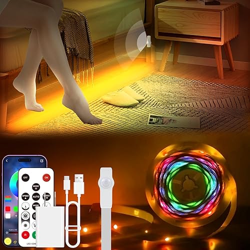 KANTUTOE Tira de luz con sensor de movimiento de 656 pies control de programa de aplicación debajo de la cama tira de luz LED activada por